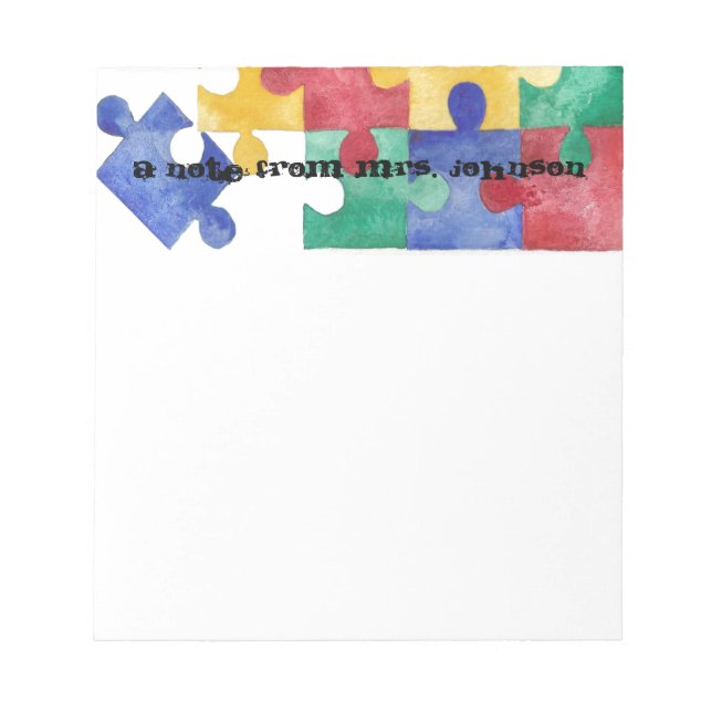 Autism Awareness watercolor puzzle notepad (Front)