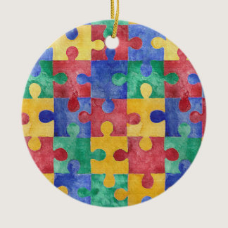 Autism Awareness watercolor puzzle ornament