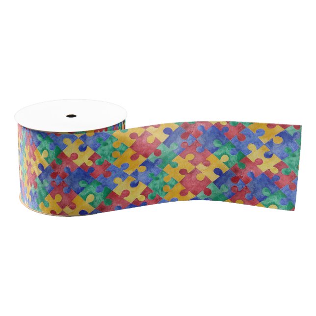 Autism Awareness watercolor puzzle ribbon (Spool)