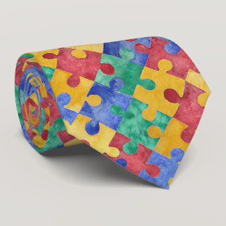 Autism Awareness watercolor puzzle tie