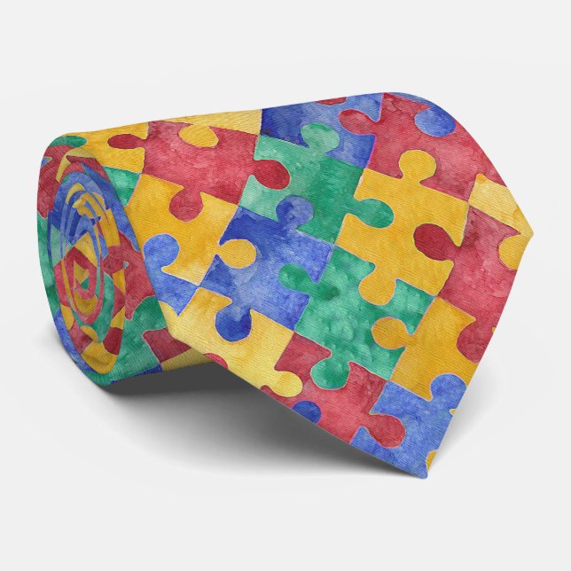 Autism Awareness watercolor puzzle tie (Rolled)