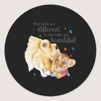 Autism Awareness What Makes You Different Lion Mom Classic Round Sticker