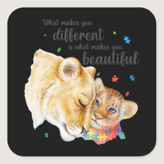 Autism Awareness What Makes You Different Lion Mom Square Sticker