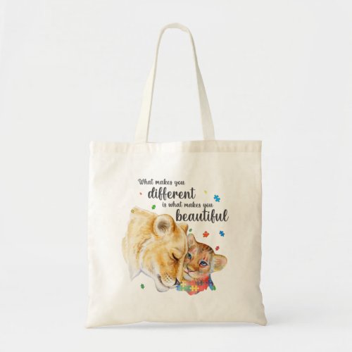 Autism Awareness What Makes You Different Lion Mom Tote Bag