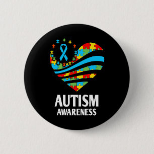 Autism Awareness Women Heart Support Autistic Kid Button