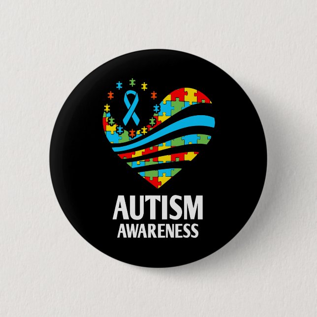 Autism Awareness  Women Heart Support Autistic Kid Button (Front)