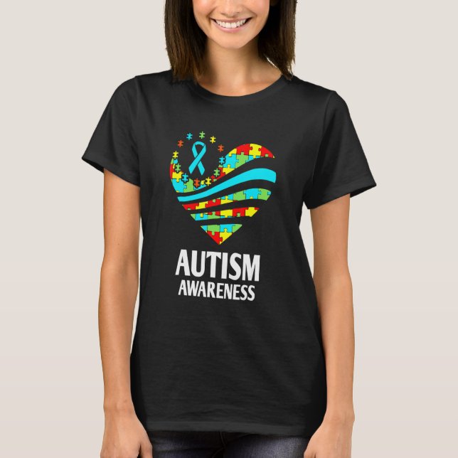 Autism Awareness  Women Heart Support Autistic Mon T-Shirt (Front)