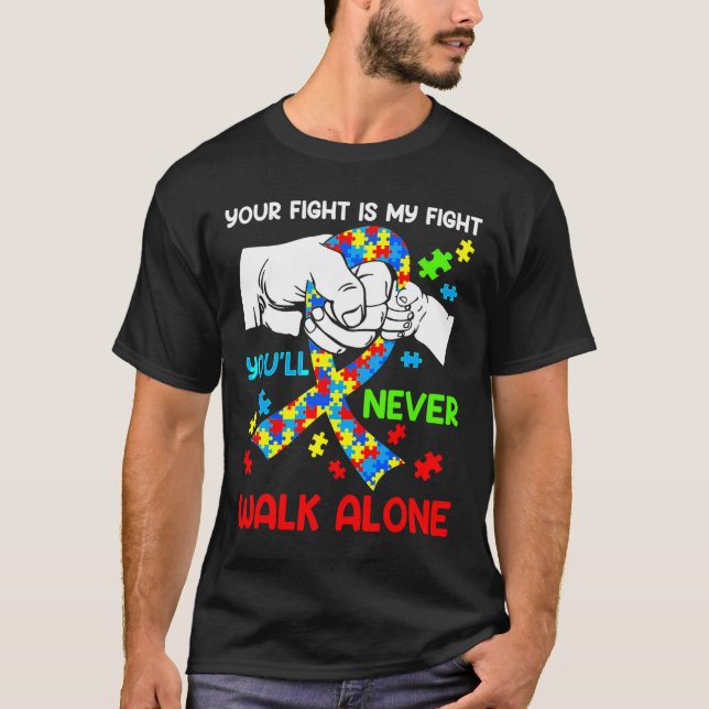 Autism Awareness You Will Never Walk Alone Support T-Shirt (Front)