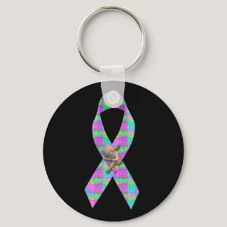 Autism Awarness Angel Puzzle Pieces Ribbon Cause Keychain