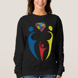 Autism Awarness Family Trio Heart Puzzle Design Sweatshirt