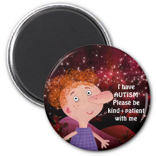 AUTISM AWARNESS LAPEL Red Hair Boy Burgunde Magnet