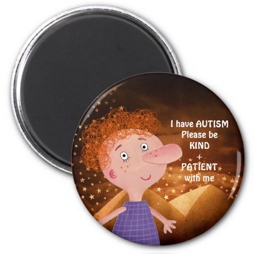 AUTISM AWARNESS LAPEL Red Hair Boy Pyramids Magnet