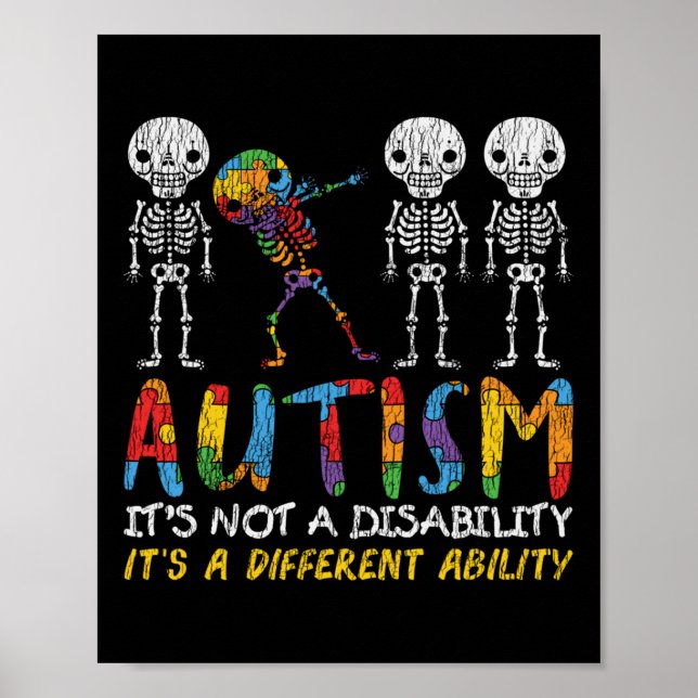 Autism Awerness - Skeleton Dabbing Autistic Kids A Poster (Front)