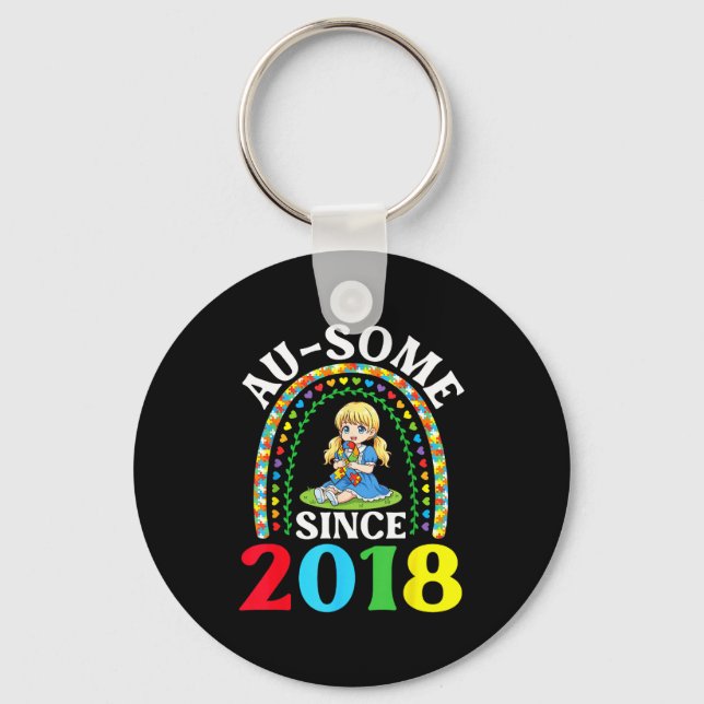 Autism Awesome Ausome Since 2018 Awareness 8th Bir Keychain (Front)