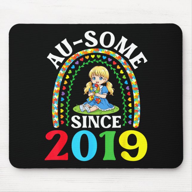 Autism Awesome Ausome Since 2019 Awareness 7th Bir Mouse Pad (Front)