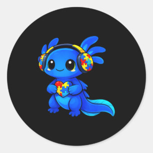 Autism axolotl puzzle heart cute neurodiversity classic round sticker