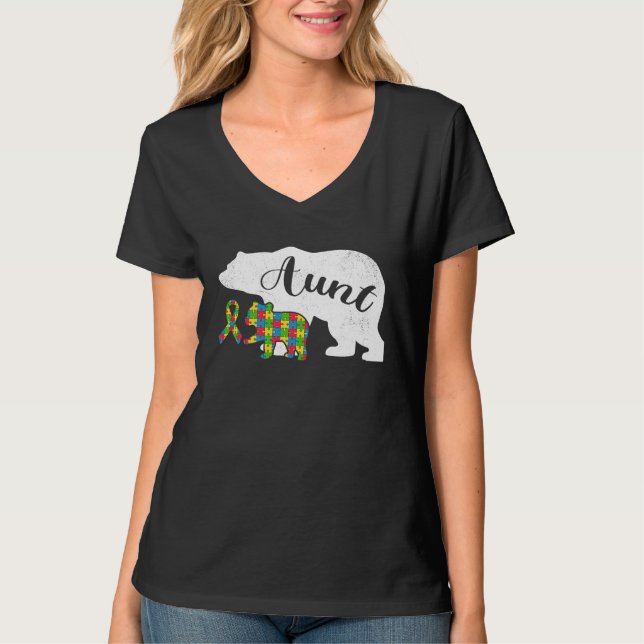 Autism Bear Aunt  Women's Autism Awareness Aunties T-Shirt (Front)