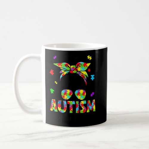 Autism Big Sister Messy Bun Puzzle Sunglasses Moth Coffee Mug