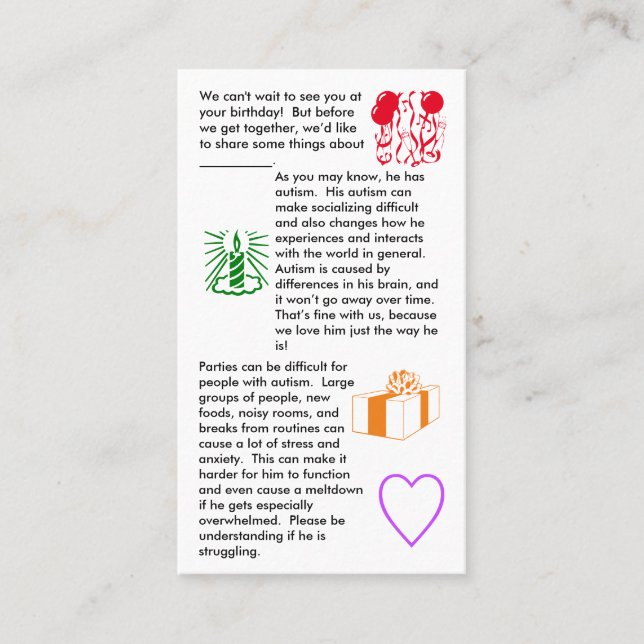 Autism Birthday Boy Business Card (Front)