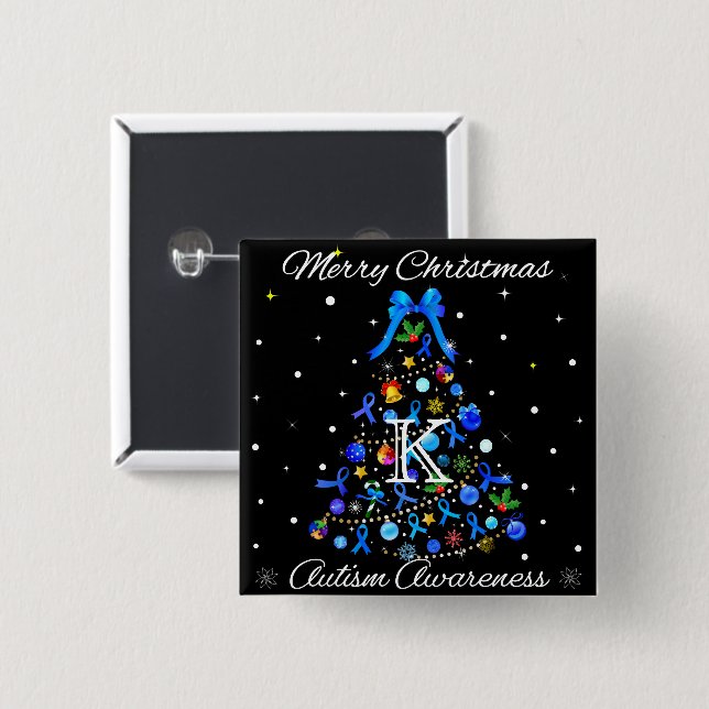 Autism Blue Christmas Tree Button (Front & Back)