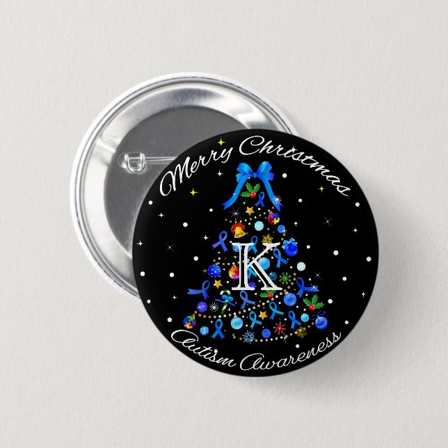 Autism Blue Christmas Tree Button (Front & Back)