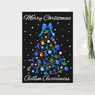 Autism Blue Christmas Tree Holiday Card