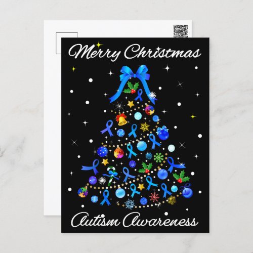 Autism Blue Christmas Tree Holiday Postcard