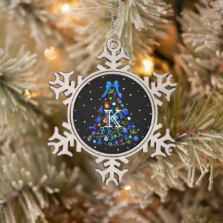 Autism Blue Christmas Tree Snowflake Pewter Christmas Ornament