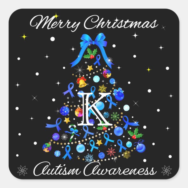 Autism Blue Christmas Tree Square Sticker (Front)