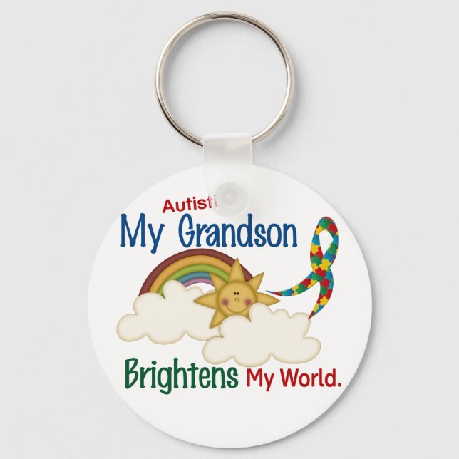 Autism BRIGHTENS MY WORLD 1 Grandson Keychain (Front)