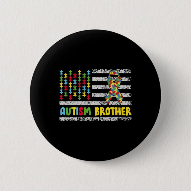Autism Brother Autism Awareness Mom Dad Usa Flag G Button (Front)