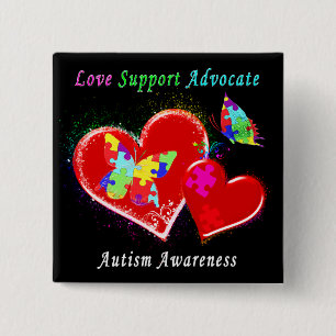 Autism Butterflies in Hearts Button