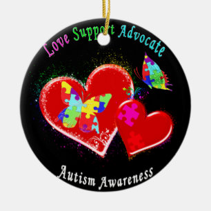 Autism Butterflies in Hearts Ceramic Ornament