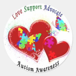 Autism Butterflies in Hearts Classic Round Sticker