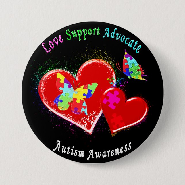 Autism Butterflies in Hearts Pinback Button (Front)