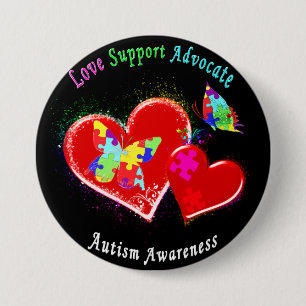 Autism Butterflies in Hearts Pinback Button