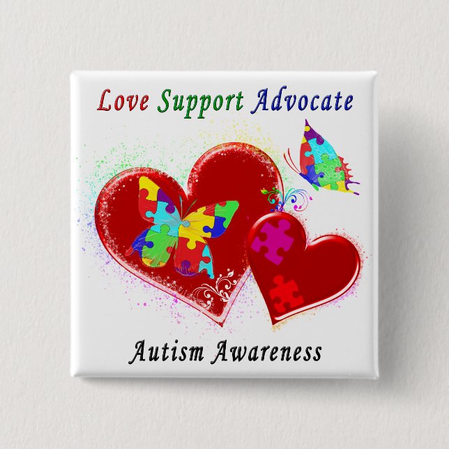 Autism Butterflies in Hearts Pinback Button (Front)