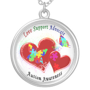 Autism Butterflies in Hearts Silver Plated Necklace