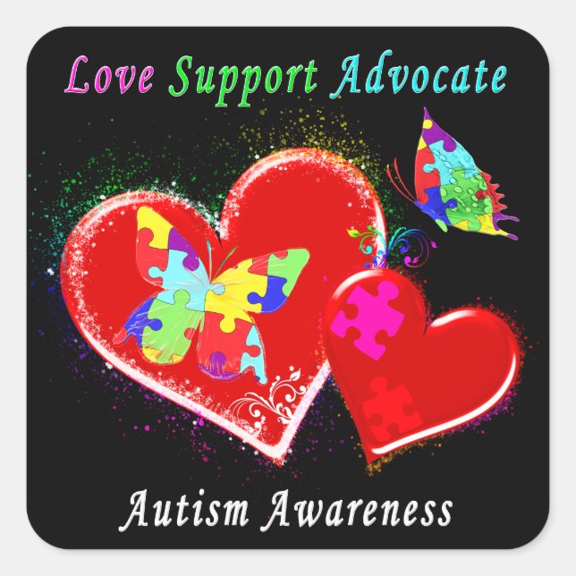 Autism Butterflies in Hearts Square Sticker (Front)