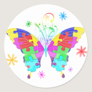 Autism Butterfly Classic Round Sticker