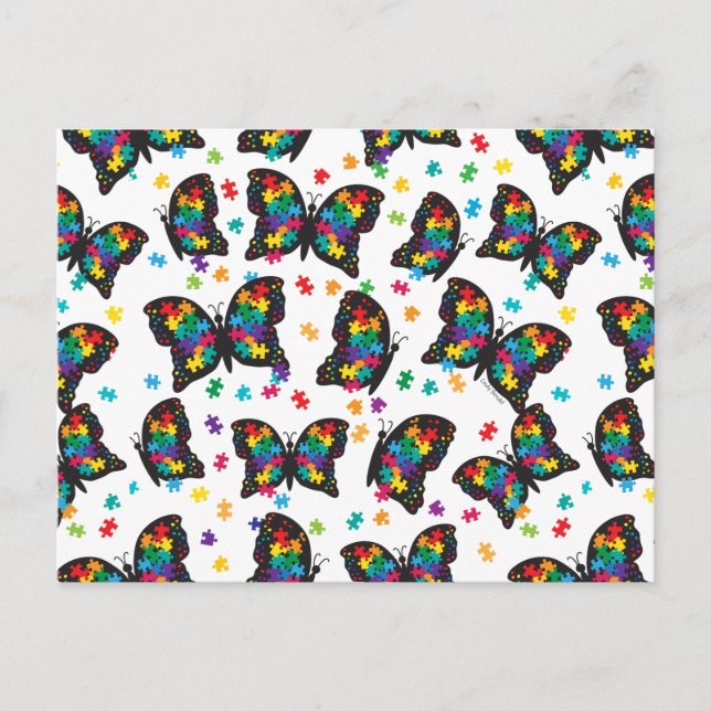 Autism Butterfly Puzzle Pattern Announcement Postcard (Front)