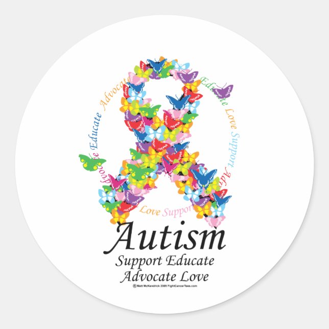 Autism Butterfly Ribbon Classic Round Sticker (Front)