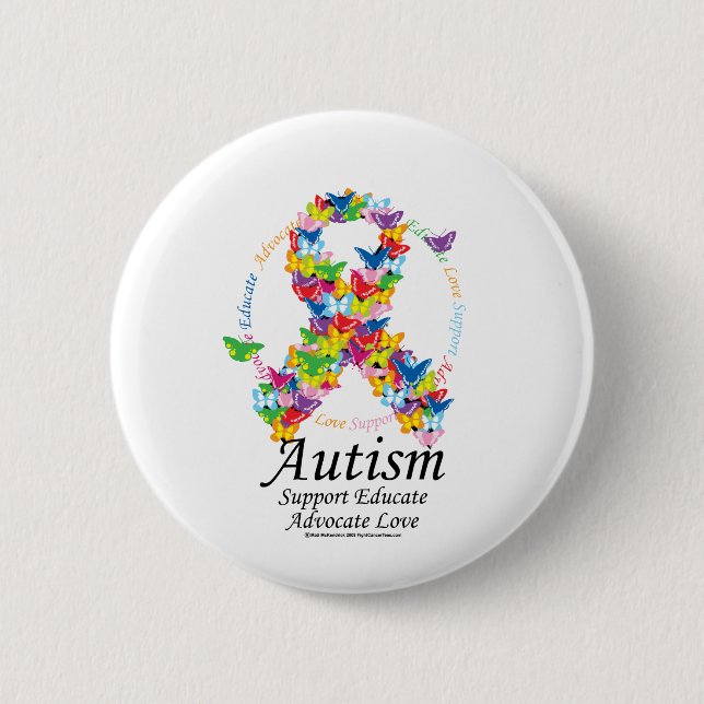 Autism Butterfly Ribbon Pinback Button (Front)