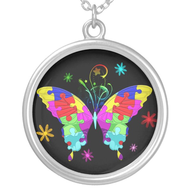Autism Butterfly Silver Plated Necklace (Front)