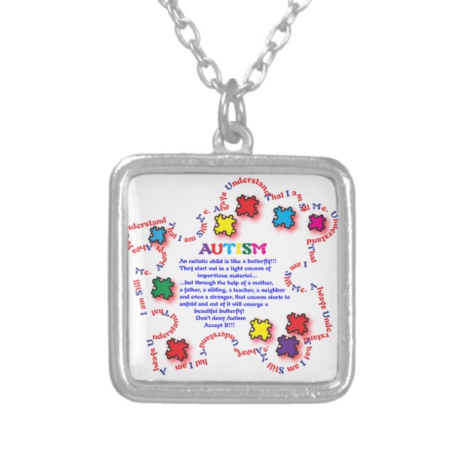 Autism Butterfly Silver Plated Necklace (Front)