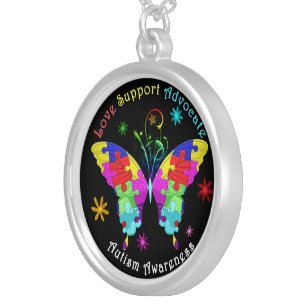Autism Butterfly Silver Plated Necklace
