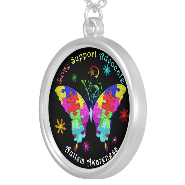 Autism Butterfly Silver Plated Necklace (Front Right)