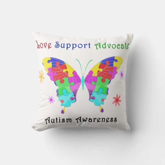 Autism Butterfly Throw Pillow (Front)