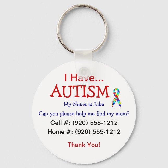 Autism Child ID Zipper Pull (Changeble Text) Keychain (Front)