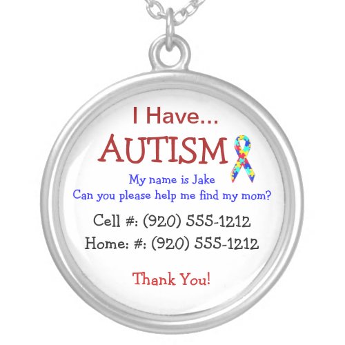 Autism Childs ID Necklace Fully Changeble Text